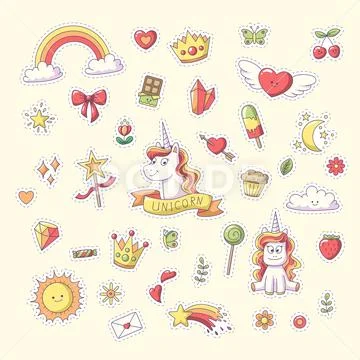 Unicorn Sticker Set Stock Illustration