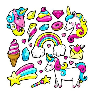 Unicorn stickers set Stock Illustration