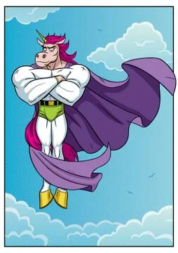 Unicorn Superhero Flying Stockillustratie