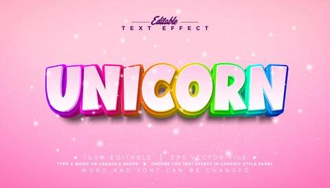 Unicorn Text Effect Design Editable Vector Graphic Style with Colorful Rain.. Stock Illustration