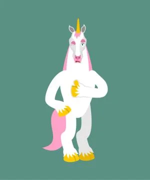 Unicorn thumbs up and winks. Magic horse happy emoji. Fairy Beast Vector illu Ilustración de archivo