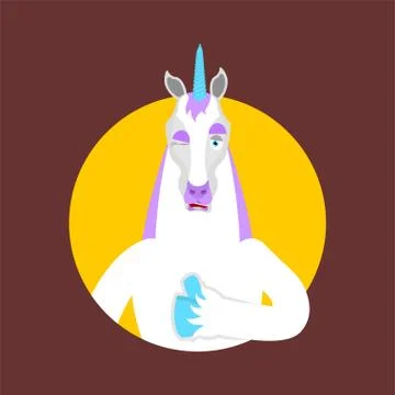 Unicorn thumbs up and winks. Magic horse happy emoji. Fairy Beast Vector illu Ilustración de archivo