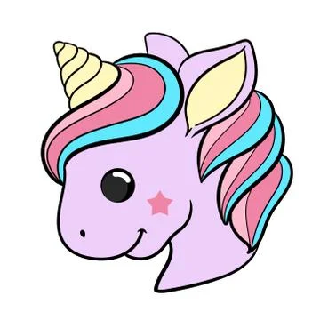 Unicorn vector icon isolated white. Head portrait horse sticker, patch badge. イラスト素材