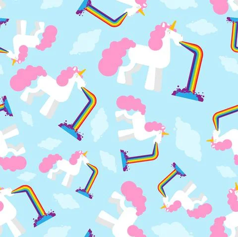 Unicorn vomits rainbow pattern seamless. cartoon vector background Illustrazione stock