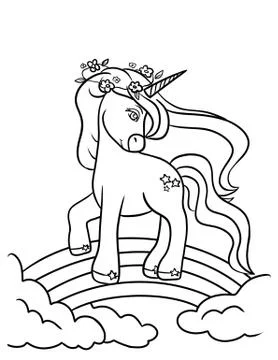 Unicorn walking in the clouds Stock Illustration