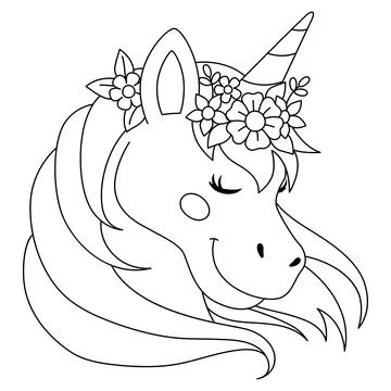 Unicorn Wearing A Flower Wreath Coloring Page Stock Illustration
