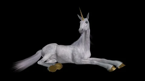 Unicorn - White - Laying Loop - Alpha Channel Stock Footage 90481476