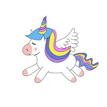 Unicorn with wings is flying. Illustrazione stock