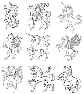 Unicorns and Pegasus Stock Illustration
