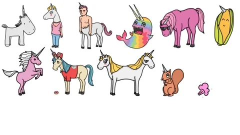 Unicorns background set collection Sketch Stock-Footage 205045497