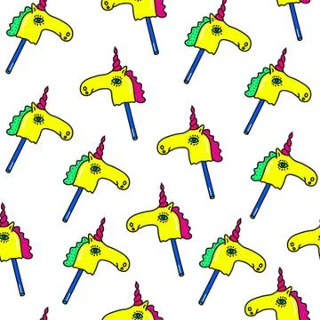 Unicorns Fantasy Vector seamless pattern. Horse on a stick Stock Illustration
