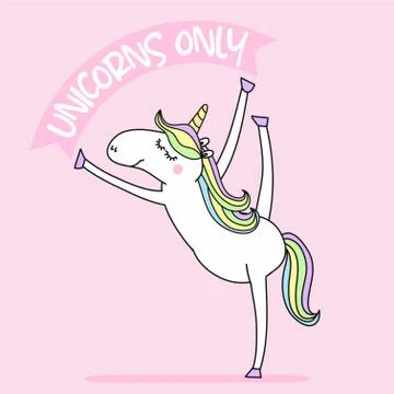 Unicorns only - funny vector quotes and unicorn drawing. Stock Illustration