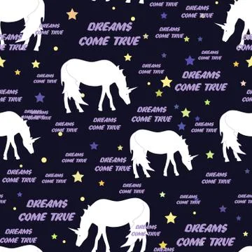 Unicorns seamless pattern with stars. Vector illustration. Dreams come true t Stock Illustration