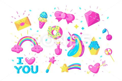 Unicorns symbols set Stock Illustration