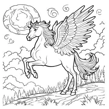 Unicorns vector. Coloring book page unicorn. Children background. Animals colori Stock Illustration