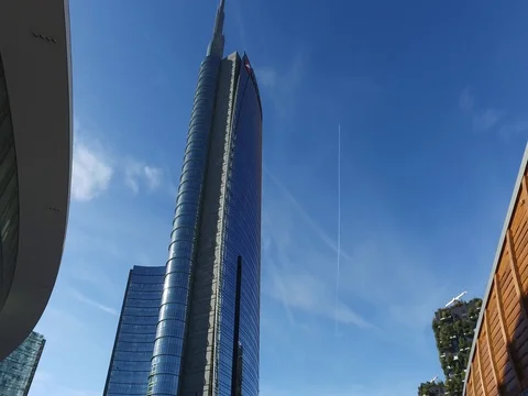 Unicredit tower and Pavilion. Gae Aulenti square. Milan. Italy Stock Footage 80983395