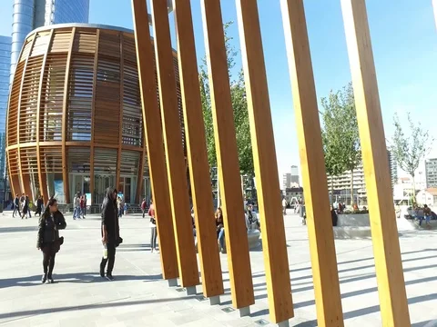 Unicredit tower and Pavilion. Gae Aulenti square Stock Footage 80986470