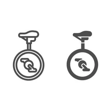 Unicycle line and solid icon, Amusement park concept, one wheel bicycle sign on Illustrazione stock