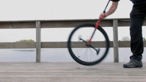 Unicycle Wheel Spin Stock Footage 90054523