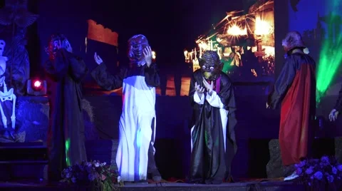 Unidentified  actor hungry ghost show on stage at Night Thai Halloween. Stock Footage 68672985