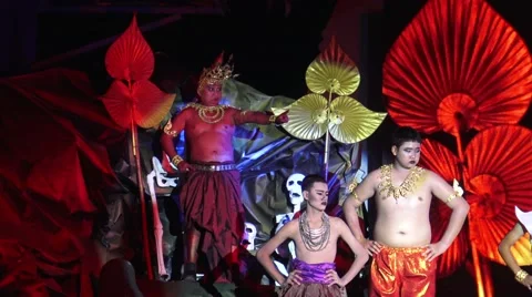 Unidentified actor Prince-Devils show on stage at Night Thai Halloween. Stock Footage 68672920