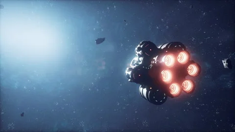 Unidentified alien spaceship flying in space Stock Footage 239348532