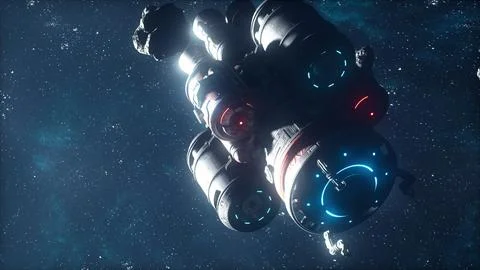 Unidentified alien spaceship flying in space Stock Illustration
