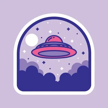 Unidentified flying object alien badge patch pin graphic illustration vector  Stock-Illustration