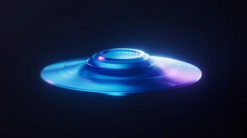 Unidentified flying object rotating in neon blue and pink light against a b.. 스톡 동영상 327345299