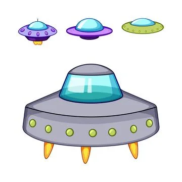 Unidentified flying objects group with cartoon ships Stock Illustration