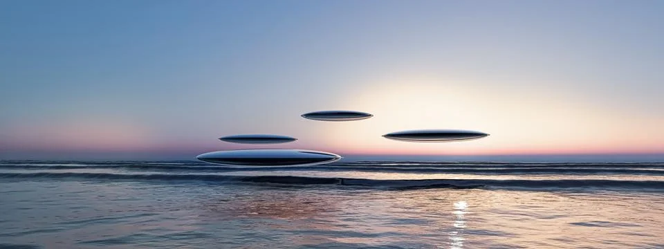 Unidentified flying objects sighting over the sea イラスト素材