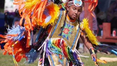Unidentified Native American perfoms rithual dance during the 29th annual Pow Wo Stock Footage