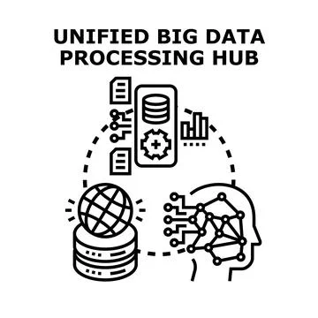 Unified big data processing hub concept illustration Stock Illustration