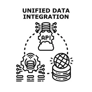 Unified data integration connecting global information resources Stock Illustration