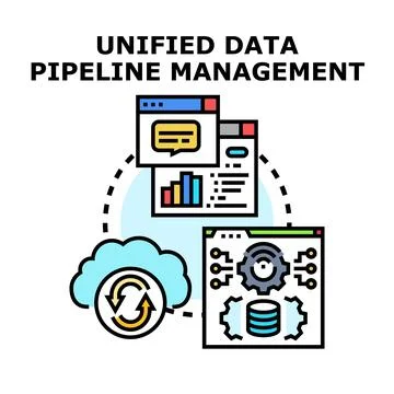 Unified data pipeline management concept vector illustration Illustrazione stock