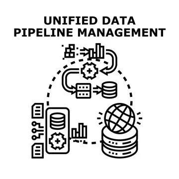 Unified data pipeline management system processing information Illustrazione stock