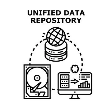 Unified data repository concept storing global information Ilustração Stock