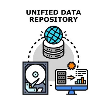 Unified data repository concept storing global information Stock Illustration