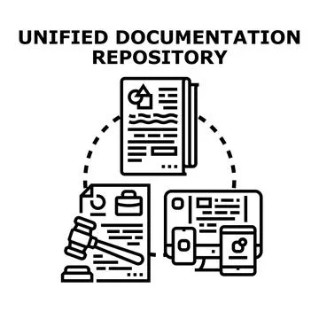 Unified documentation repository concept connecting various data files Stockillustratie