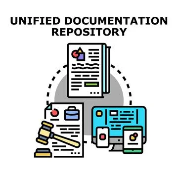 Unified documentation repository concept connecting various data files Stockillustratie