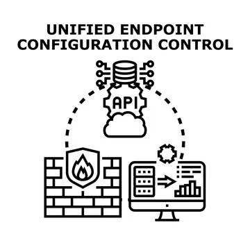 Unified endpoint configuration control managing network security Stock Illustration