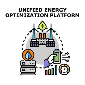 Unified energy optimization platform managing sustainable power Ilustración de archivo