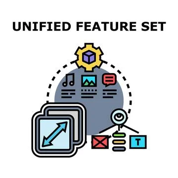 Unified feature set integrating different system applications concept Stock Illustration
