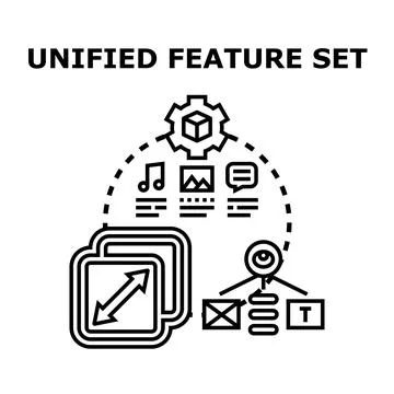 Unified feature set integrating different system applications concept Stock Illustration