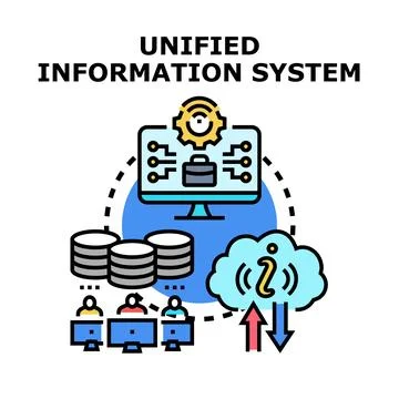 Unified information system concept integrating data and users 스톡 일러스트
