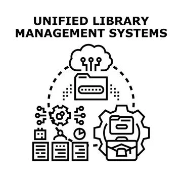 Unified library management systems integration concept Stock Illustration