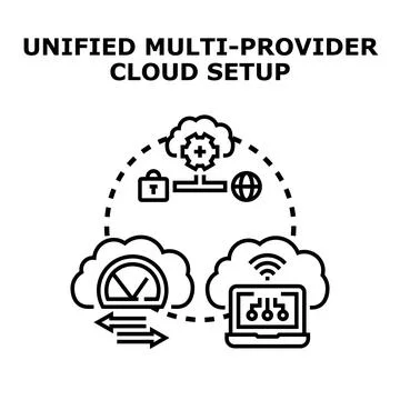 Unified multi provider cloud services setup connecting user devices Stockillustratie