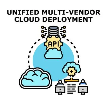Unified multi vendor cloud deployment system connecting users Stock Illustration