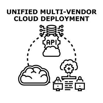 Unified multi vendor cloud deployment system connecting users Stock Illustration