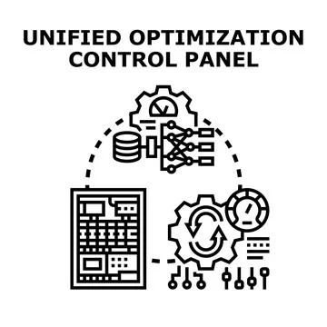 Unified optimization control panel system integrating data and process Stock Illustration